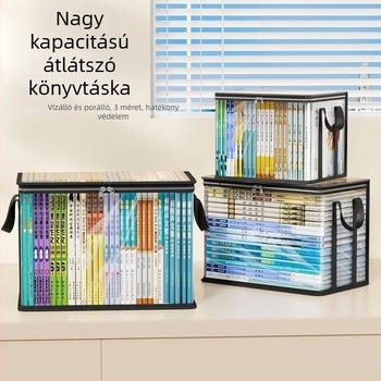 Átlátszó könyves tároló doboz diákoknak, porálló műanyag tároló, nagy kapacitású, 38×24×32 cm