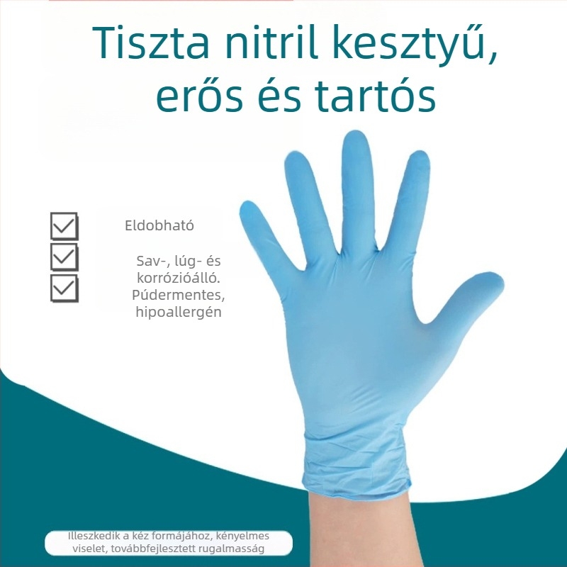 Egyszer használatos nitril kesztyűk, tartósak, nagy rugalmasságúak, védőek, mosogatáshoz és a munkához