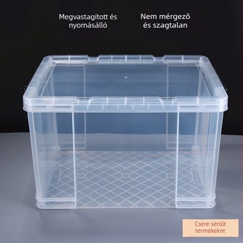 Áttetsző műanyag tároló doboz, vastagított kivitel, nagy kapacitás, téglalap alakú élekkel