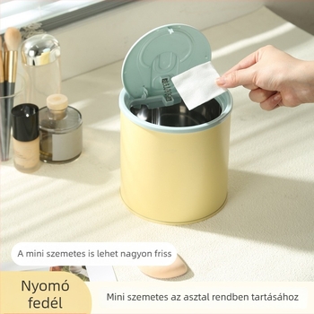 Asztali nyomógombos szemetes, mini rozsdamentes acélból, otthonra és irodába, vízálló, hordó alakú