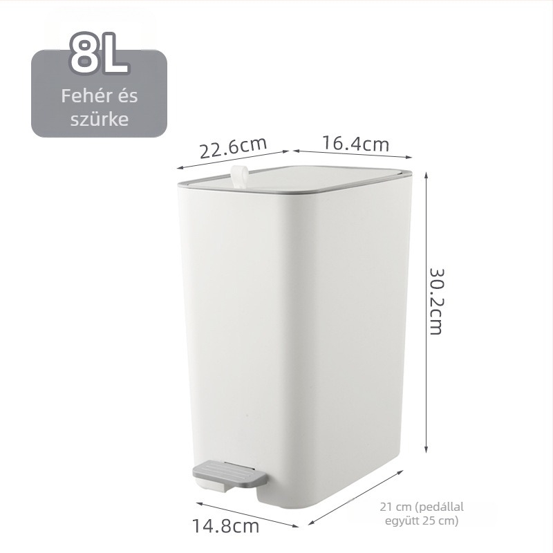 Nagy kapacitású téglalap alakú pedálos szemetes fedővel, keskeny kivitel, 12 l, PP, nappaliba és fürdőszobába.