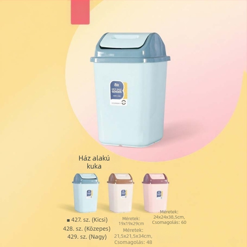 Ház alakú szemetes fedővel, fürdőszoba és konyha számára, műanyag, kapacitás 4 liter alatt, otthoni használatra