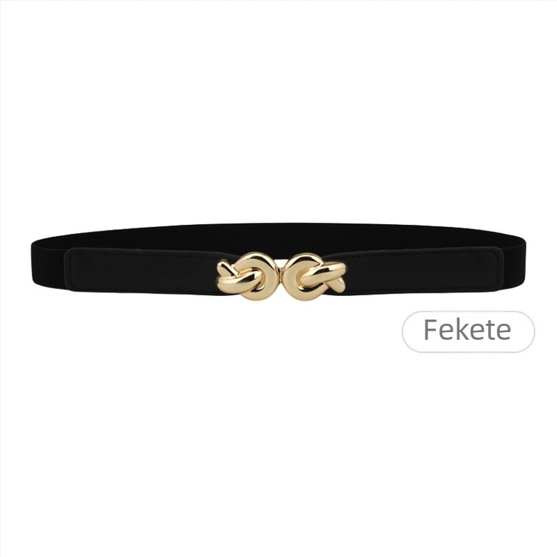Női elasztikus öv ruhákhoz, fekete dekoratív kiegészítő, műbőr, ötvözet csattal, 2–4 cm széles