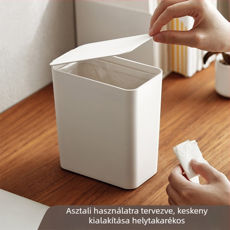 Lazy Corner Kisméretű asztali szemetes fedővel – kompakt négyszögletes műanyag kuka irodához és otthonhoz