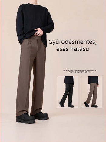 Férfiaknak szabadidős egyenes szárú nadrág, nyár, koreai stílus, középmagas derék
