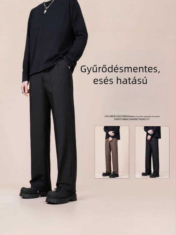 Férfiaknak szabadidős egyenes szárú nadrág, nyár, koreai stílus, középmagas derék
