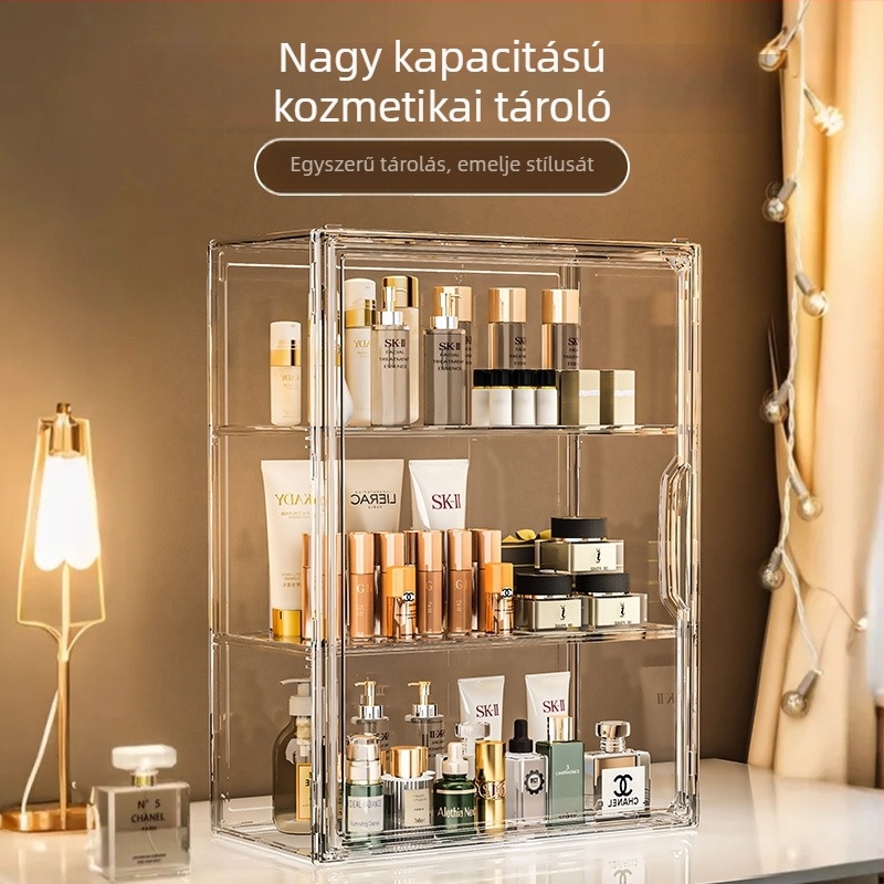 Átlátszó kozmetikai tároló doboz asztali használatra, nagy kapacitás, otthoni felhasználás, bőrápolási termékek rendezője