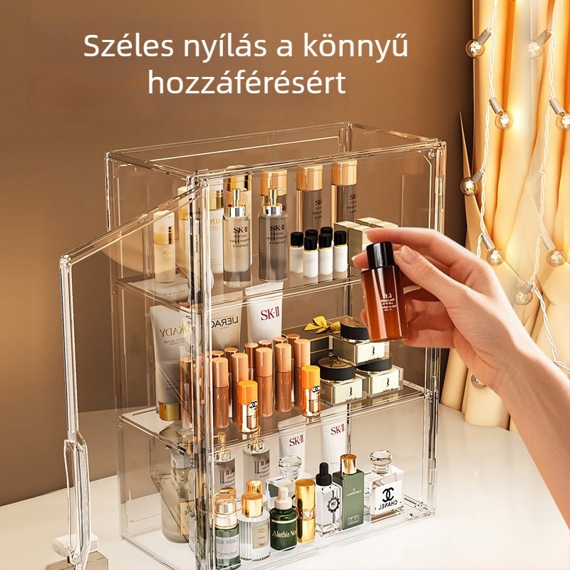 Átlátszó kozmetikai tároló doboz asztali használatra, nagy kapacitás, otthoni felhasználás, bőrápolási termékek rendezője