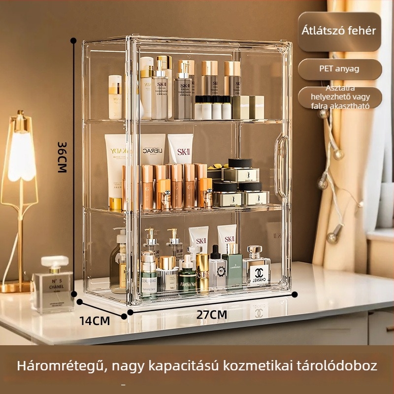 Átlátszó kozmetikai tároló doboz asztali használatra, nagy kapacitás, otthoni felhasználás, bőrápolási termékek rendezője