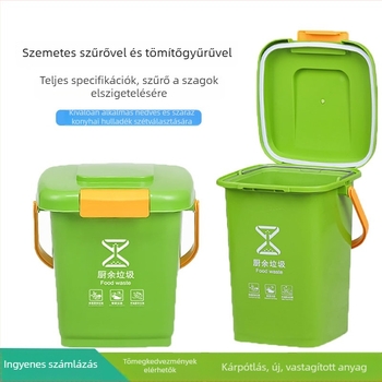 Háztartási szemetes fedővel és szűrővel, konyhai hulladékok osztályozása nedves–száraz szerint, hordozható tárolóedény 10–20 liter