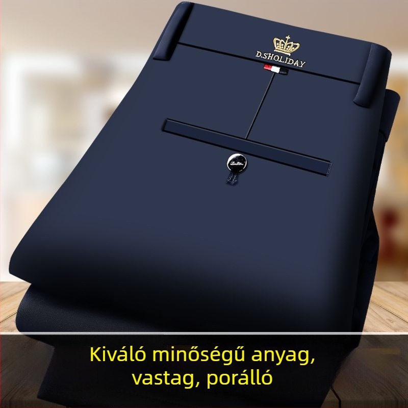 Férfi nadrág tavasz-ősz, vasalásmentes, magas rugalmasságú, egyenes szabás, lazább fazon, üzleti-casual nadrág