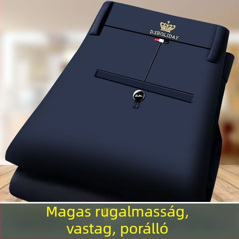 Férfi nadrág tavasz-ősz, vasalásmentes, magas rugalmasságú, egyenes szabás, lazább fazon, üzleti-casual nadrág