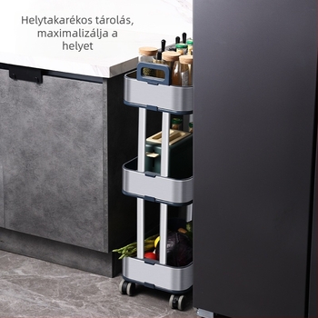 Konyhai tárolóállvány padlóra álló, többemeletes, mozgatható kocsi, keskeny polc fűszerekhez