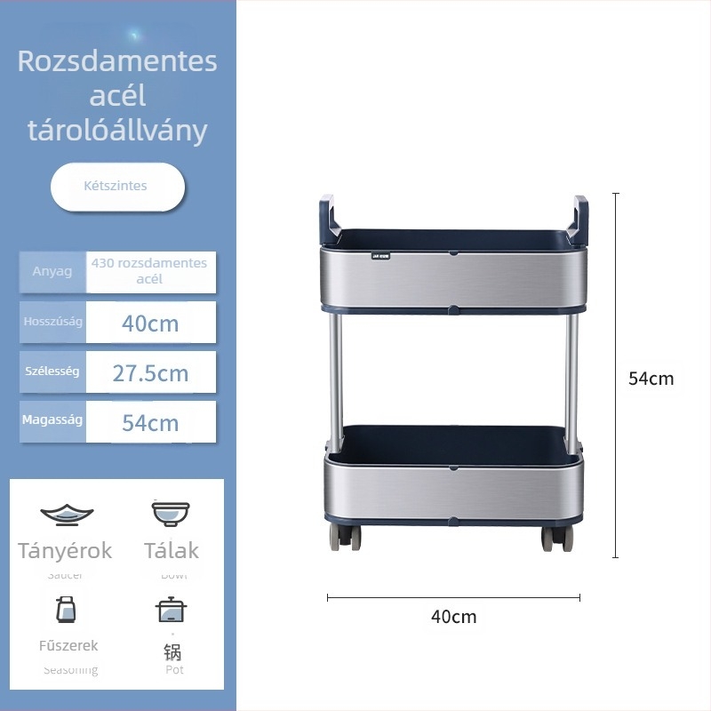 Konyhai tárolóállvány padlóra álló, többemeletes, mozgatható kocsi, keskeny polc fűszerekhez