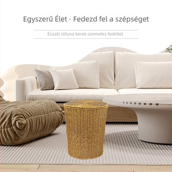 Skandináv stílusú fonott tárolóedény fedővel, 12L, iroda és nappali számára