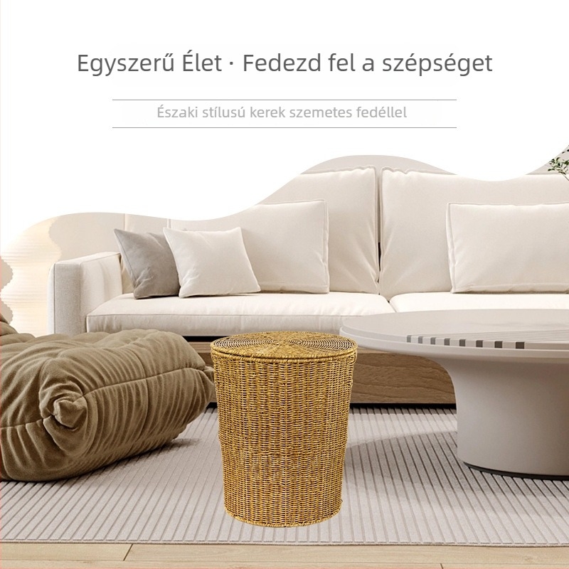 Skandináv stílusú fonott tárolóedény fedővel, 12L, iroda és nappali számára