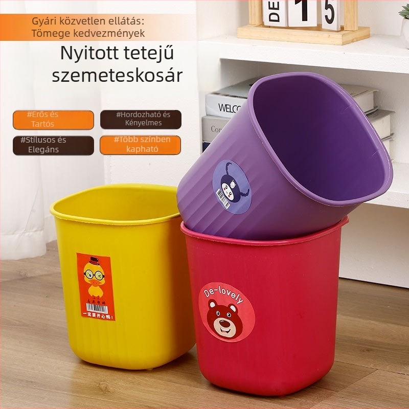 Háztartási négyszögletes műanyag szemetes, fedél nélkül, 5 L, megerősített dizájn