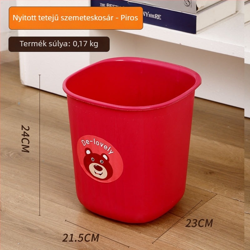 Háztartási négyszögletes műanyag szemetes, fedél nélkül, 5 L, megerősített dizájn