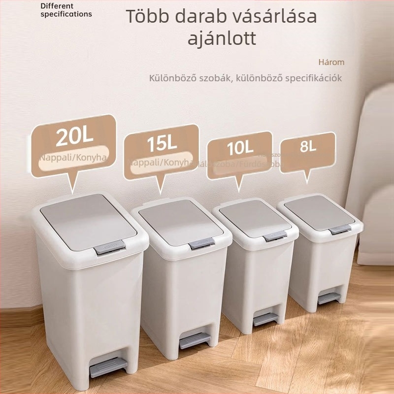 Lábpedálos kuka fedővel, 12 L, hosszúkás hengeres alakú, otthonra, konyhába, fürdőszobába és irodába