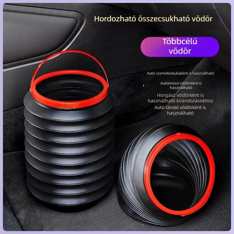 Összecsukható autós szemetes, függő belső tároló, teleszkópos kialakítás, 4 L kapacitás