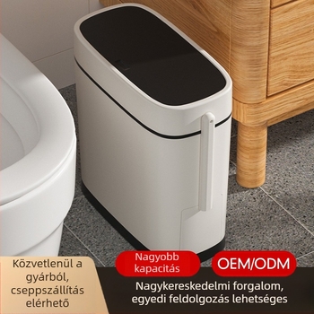 Kompakt fürdőszobai kuka beépített WC-kefével, nyomógombos nyitás, 12 L, műanyag, négyzetes