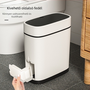 Kompakt fürdőszobai kuka beépített WC-kefével, nyomógombos nyitás, 12 L, műanyag, négyzetes