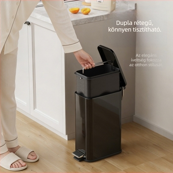 Fehér lábpedálos szemetes, négyszögletes, vékony fedéllel, 7 L, vasból, otthoni használatra, csendes zárás