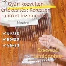 Asztali tároló doboz fiókelválasztókkal, átlátszó kosár, kozmetikai tükrös szekrény és sminkasztal rendező