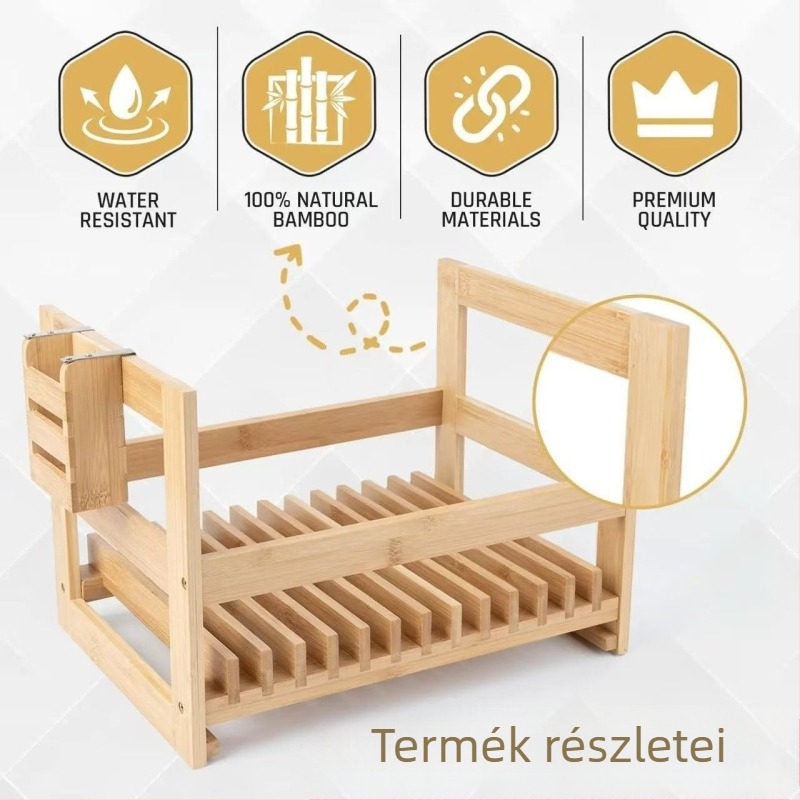 Konyhai tálak és edények bambusz- és faanyagból készült tárolóállványa — többfunkciós