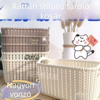 Rattanhatású asztali tárolókosár, műanyag rendező a konyhához és a fürdőszobához, harapnivalók tároló doboz