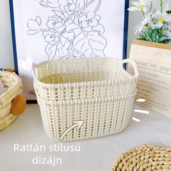 Rattanhatású asztali tárolókosár, műanyag rendező a konyhához és a fürdőszobához, harapnivalók tároló doboz