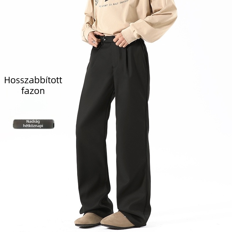 Hosszított férfi nadrágok amerikai stílusban, tiszta szabás, mikroflare, elegáns mindennapi viselet