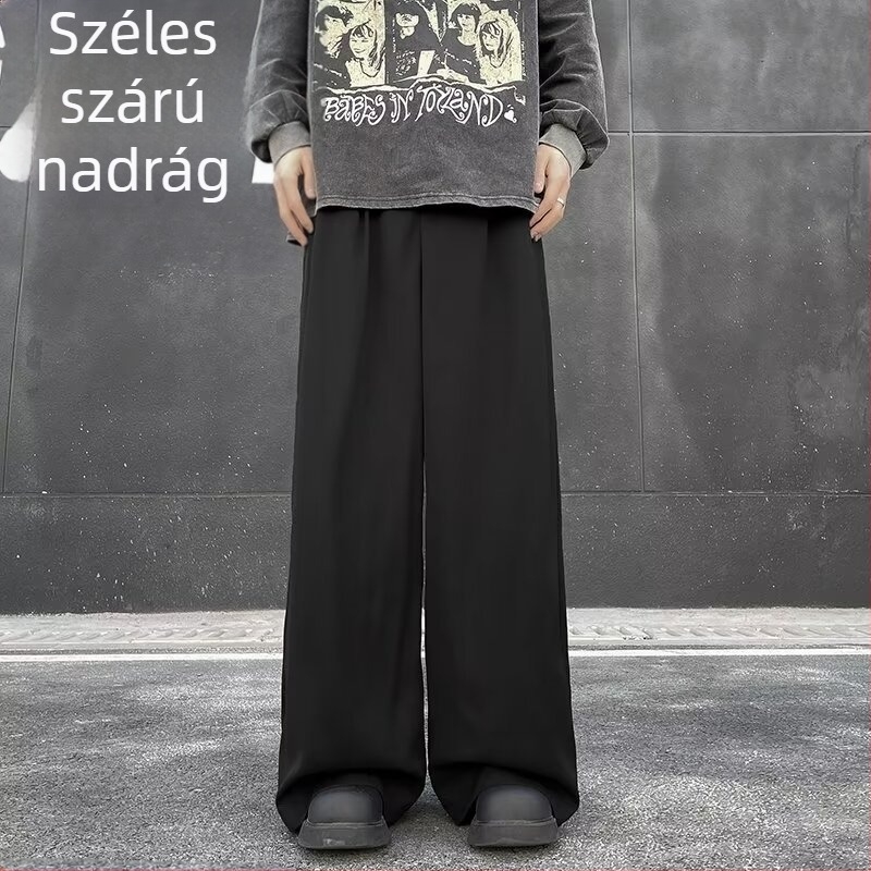 Férfi drapírozott nadrág, egyenes szabás, laza, magas minőségű széles lábú nadrág, japán hatású casual hosszú nadrág, 2025-ös modell