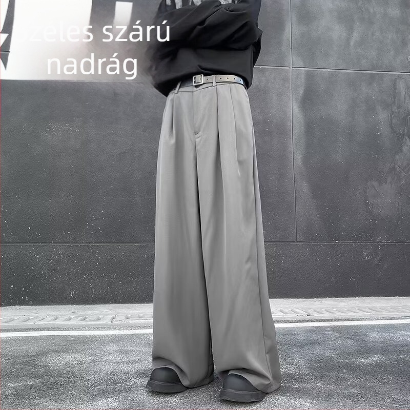 Férfi drapírozott nadrág, egyenes szabás, laza, magas minőségű széles lábú nadrág, japán hatású casual hosszú nadrág, 2025-ös modell