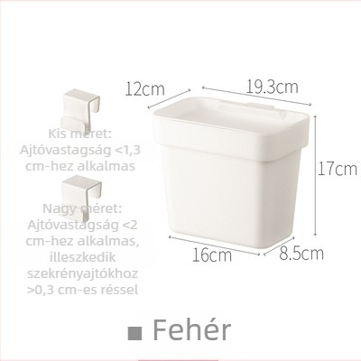Japán stílusú falra szerelhető szemetes a konyhaszekrény ajtajához, fedéllel, négyzet alakú, műanyag