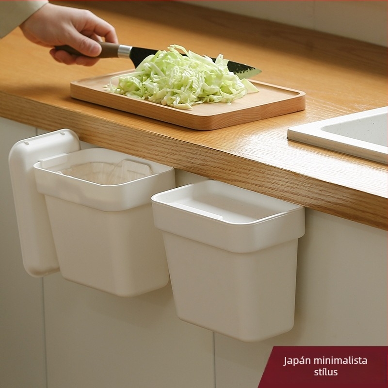 Japán stílusú falra szerelhető szemetes a konyhaszekrény ajtajához, fedéllel, négyzet alakú, műanyag