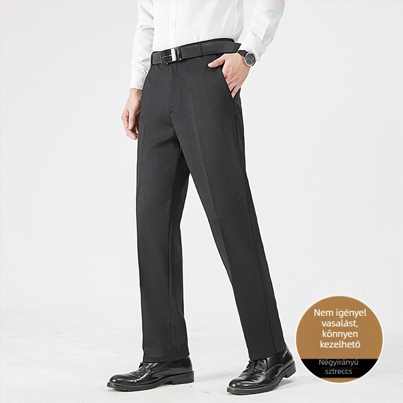 Férfi slim-fit öltöny nadrág, vasalást nem igényel, fekete, üzleti formális
