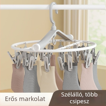 Összecsukható ruhaszárító állvány több fogóval, zokihorgokkal és alsóneműhorgokkal