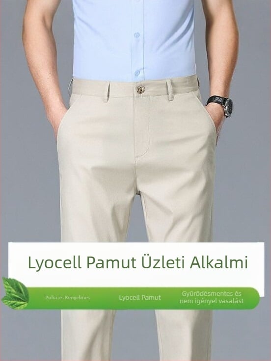 Lyocell‑pamutszálas férfi nadrág, üzleti casual, egyenes szabás, elasztikus, vasalásmentes, vékony nyári nadrág