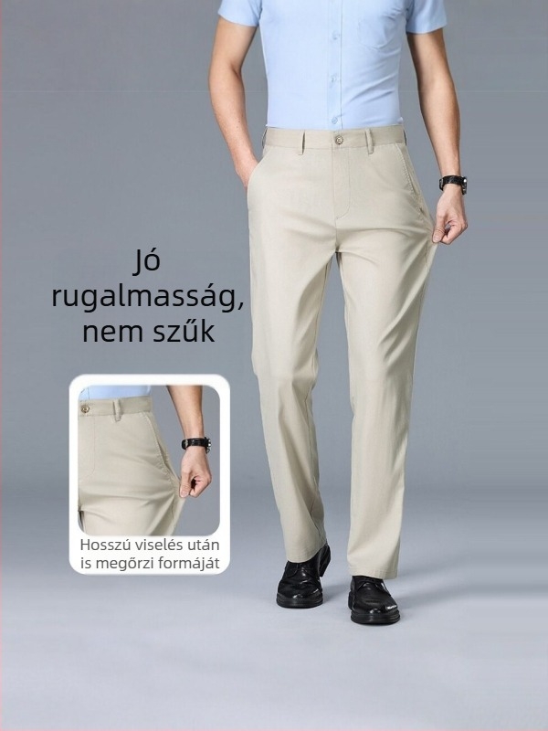 Lyocell‑pamutszálas férfi nadrág, üzleti casual, egyenes szabás, elasztikus, vasalásmentes, vékony nyári nadrág