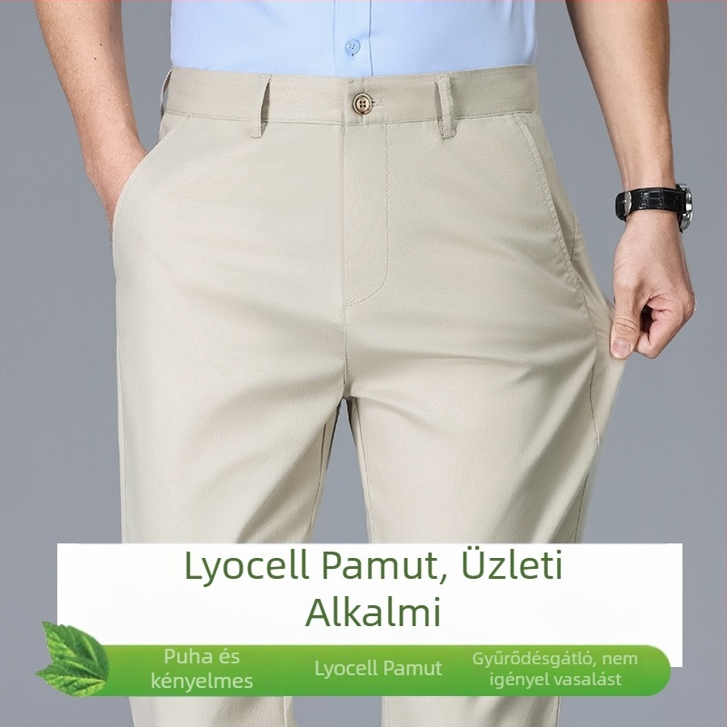 Lyocell‑pamutszálas férfi nadrág, üzleti casual, egyenes szabás, elasztikus, vasalásmentes, vékony nyári nadrág