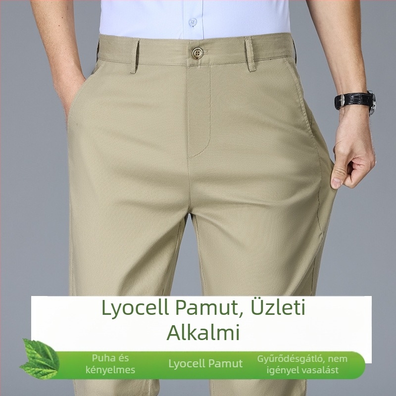 Lyocell‑pamutszálas férfi nadrág, üzleti casual, egyenes szabás, elasztikus, vasalásmentes, vékony nyári nadrág