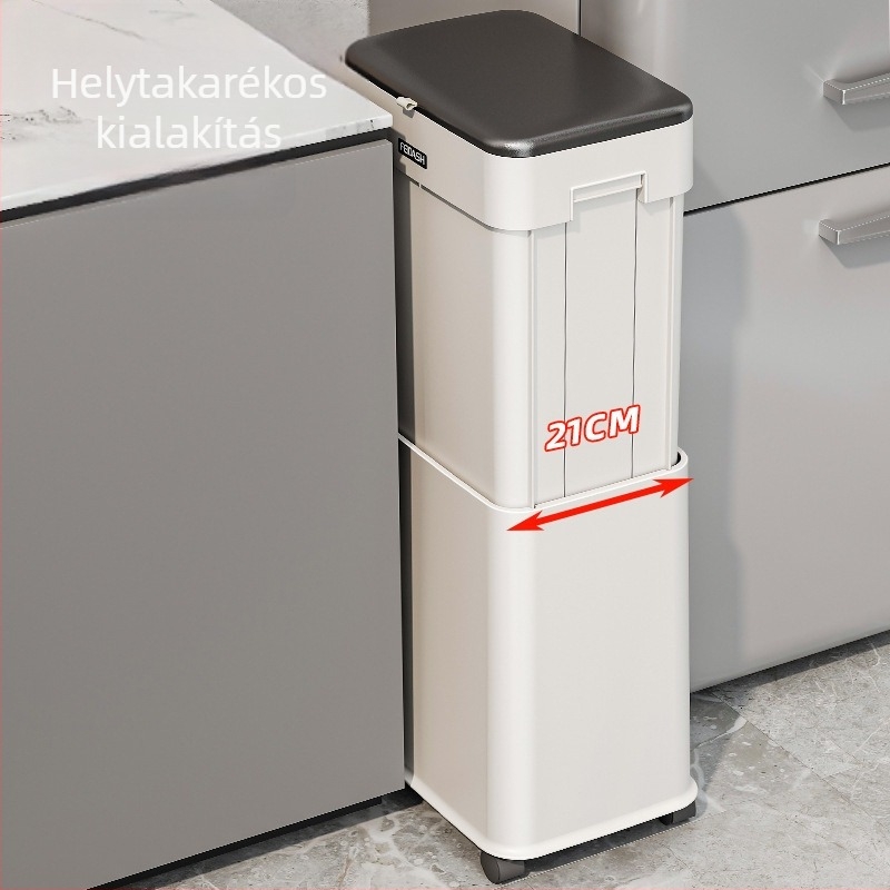 Emelhető fedelű szemetes, 12 L, négyzet alakú, konyha, fürdőszoba, nappali és iroda számára, halk működés