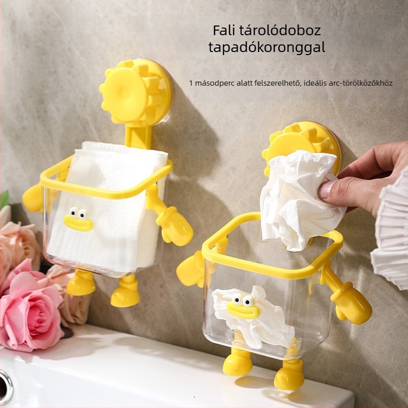 Falra szerelhető fürdőszobai szemetes szívókorongos kivitelben, törölközőtárolóval, aranyos mini kuka a mosdóhoz