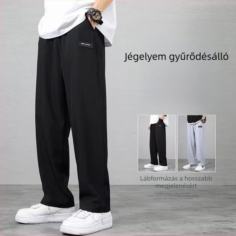 Férfi Ice Silk nadrág nyárra, casual, gyűrődésálló, egyenes és széles szárú