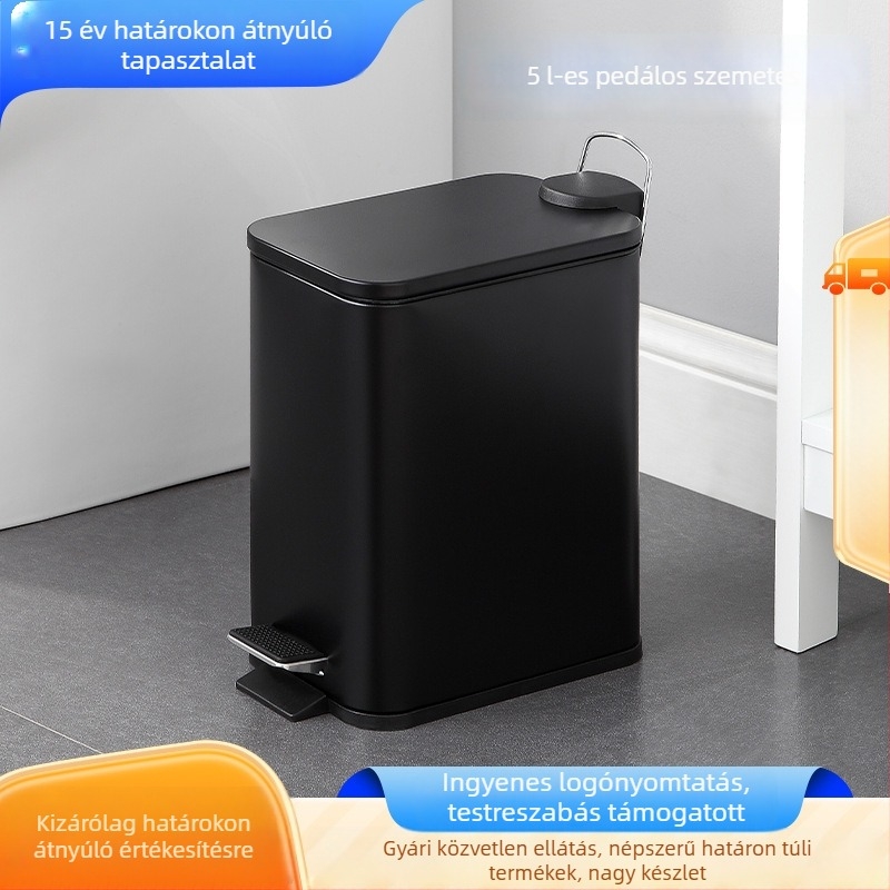 5 literes szemetes fedővel, négyszögletes alakú, lábpedállal, otthonra és irodára, csendes működés