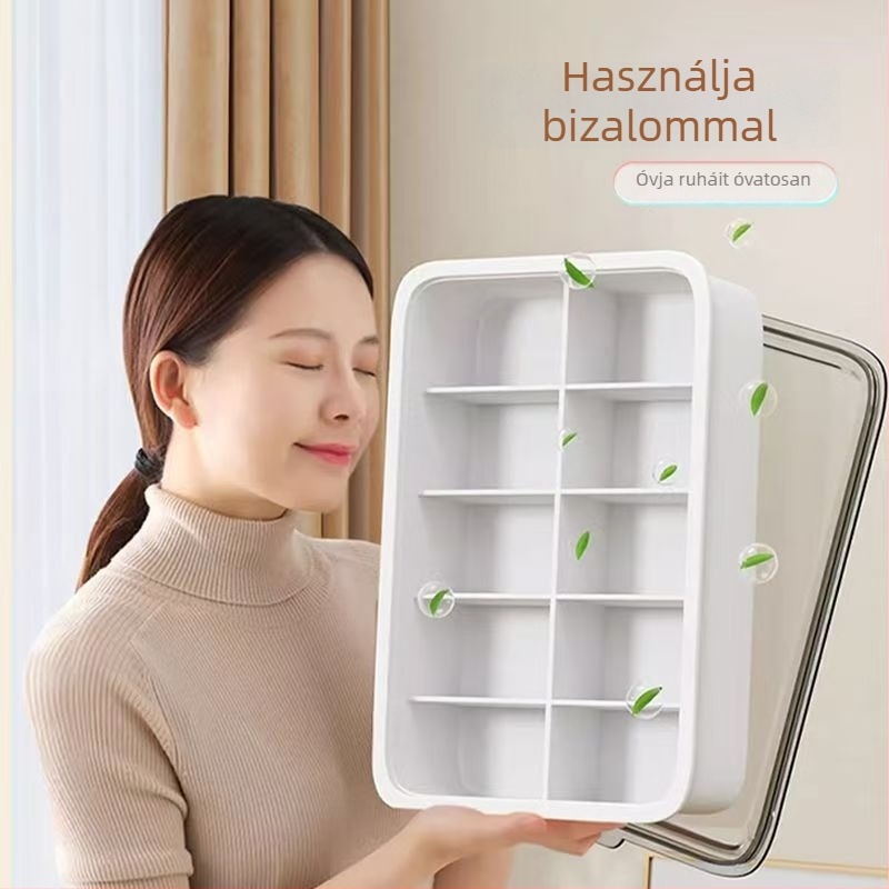 Fiókos fehérneműtároló doboz átlátszó fedéllel, rekeszekkel a melltartók, fehérneműk és zoknik számára