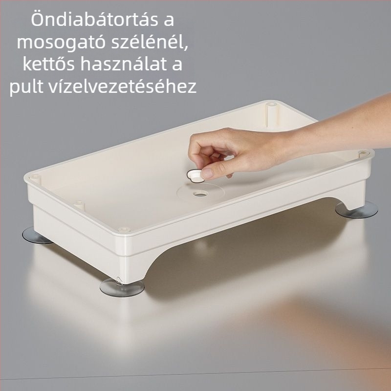 Konyhai pult mellé helyezhető lefolyóállvány törölköző- és rongytárolóval a mosogatóhoz