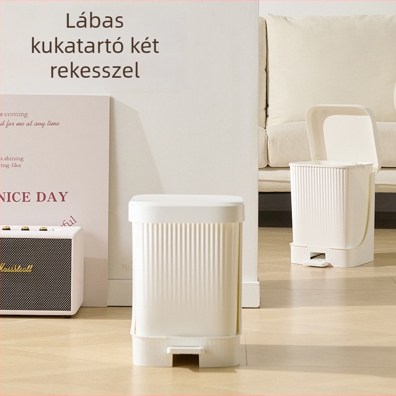 Lábpedállal működő műanyag szemetes fedővel, 10 L, négyzet alakú, otthoni használatra – konyha, nappali, hálószoba, fürdőszoba
