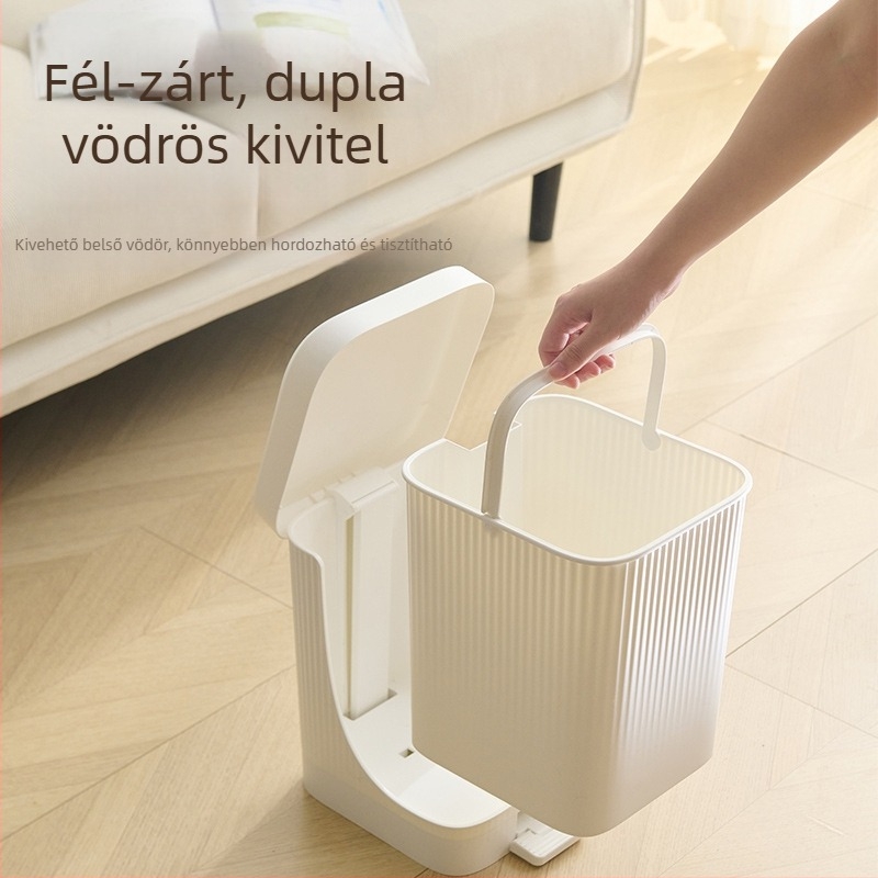 Lábpedállal működő műanyag szemetes fedővel, 10 L, négyzet alakú, otthoni használatra – konyha, nappali, hálószoba, fürdőszoba